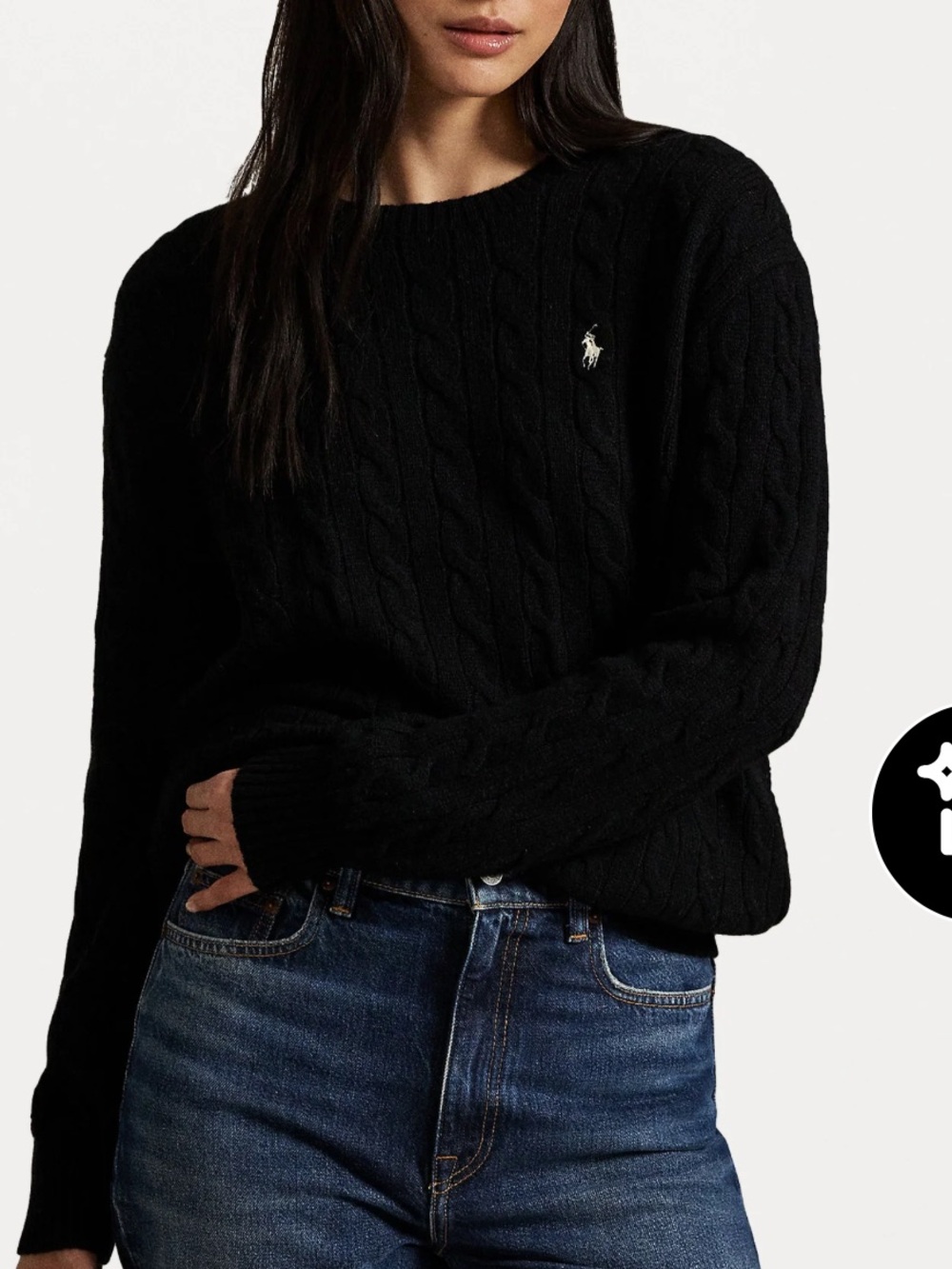 Polo by Ralph Lauren Black Cable-Knit Crewneck with White Pony